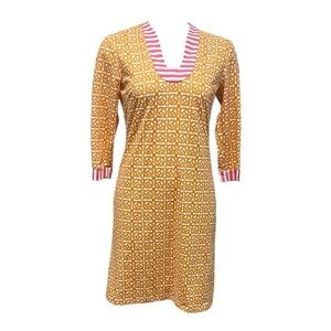 J.McLaughlin orange white geometric 3/4 sleeve Catalina cloth dress Small